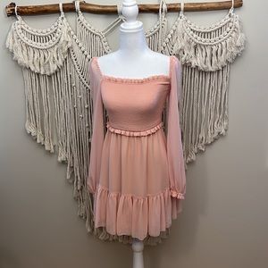 Wilfred Aritzia Tempest Smocked Chiffon Mini Dress/Petal Pink/Rose Petal XS